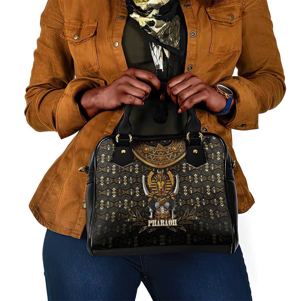 Pharaoh King Tut Egypt Shoulder Handbag Hieroglyphic Gold Pattern - African Pride