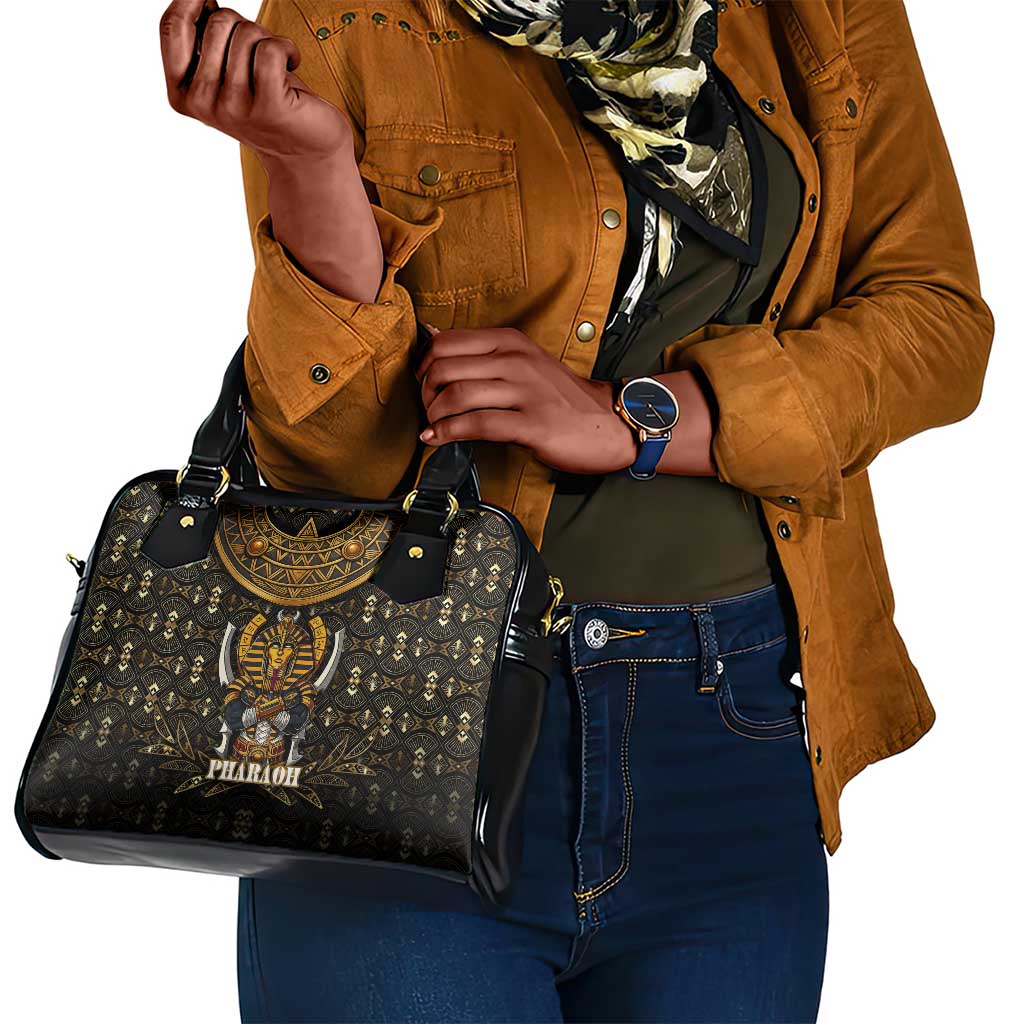 Pharaoh King Tut Egypt Shoulder Handbag Hieroglyphic Gold Pattern - African Pride