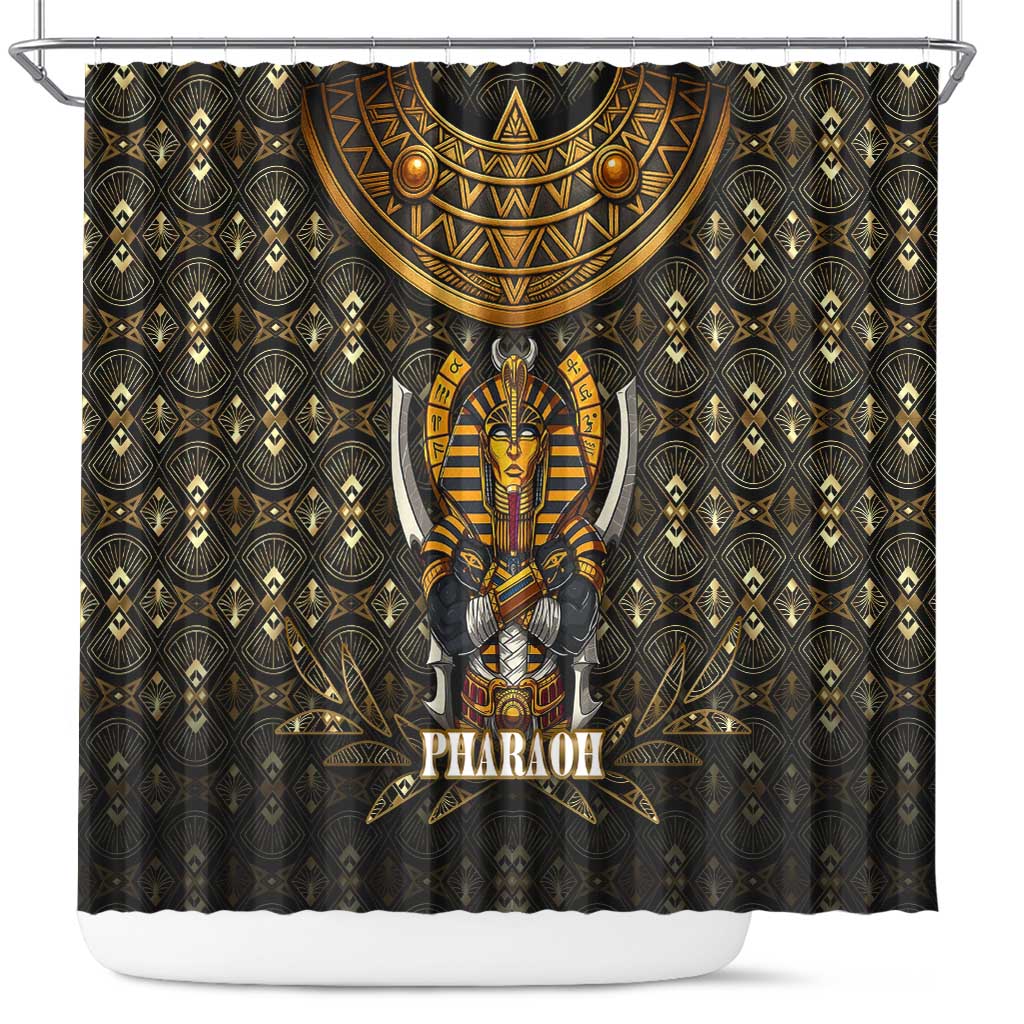 Pharaoh King Tut Egypt Shower Curtain Hieroglyphic Gold Pattern - African Pride