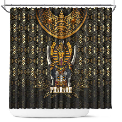 Pharaoh King Tut Egypt Shower Curtain Hieroglyphic Gold Pattern - African Pride