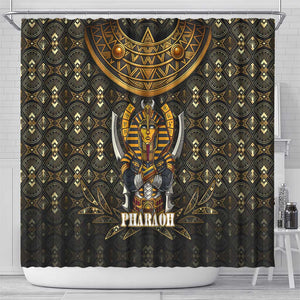 Pharaoh King Tut Egypt Shower Curtain Hieroglyphic Gold Pattern - African Pride