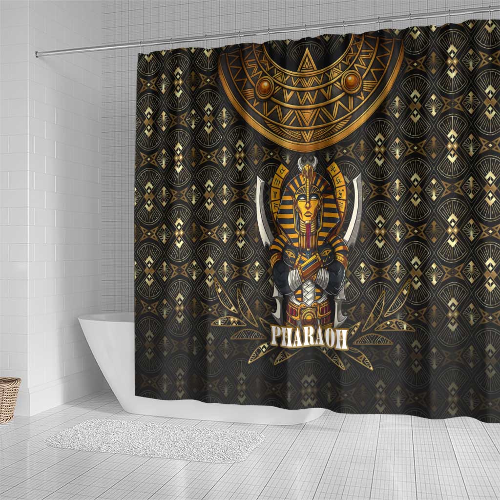 Pharaoh King Tut Egypt Shower Curtain Hieroglyphic Gold Pattern - African Pride
