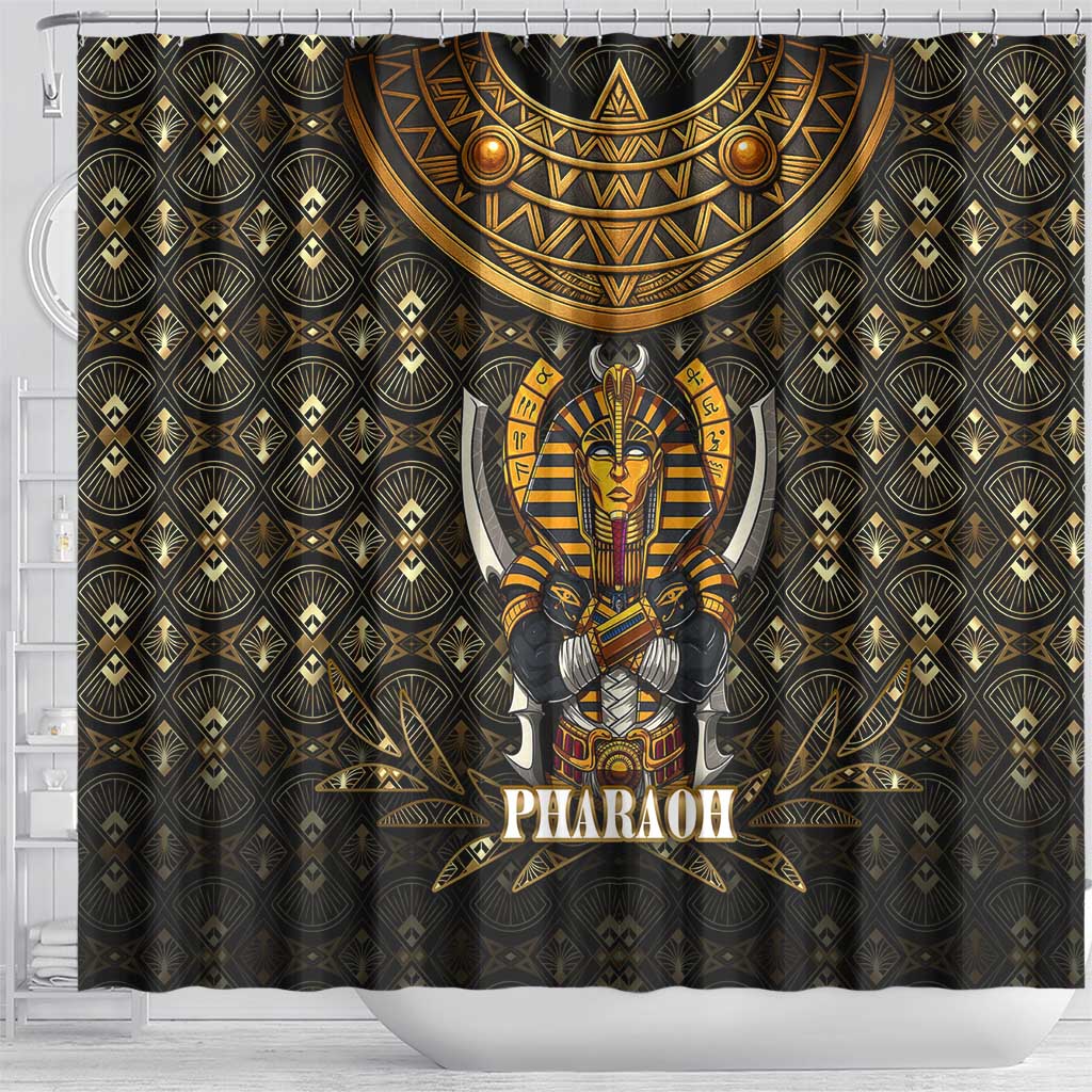 Pharaoh King Tut Egypt Shower Curtain Hieroglyphic Gold Pattern - African Pride