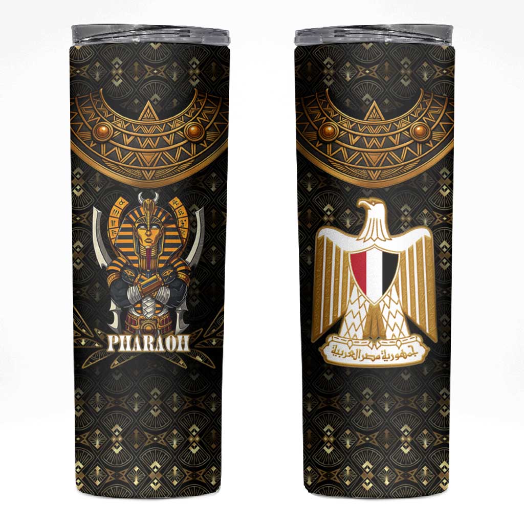 Pharaoh King Tut Egypt Skinny Tumbler Hieroglyphic Gold Pattern - African Pride