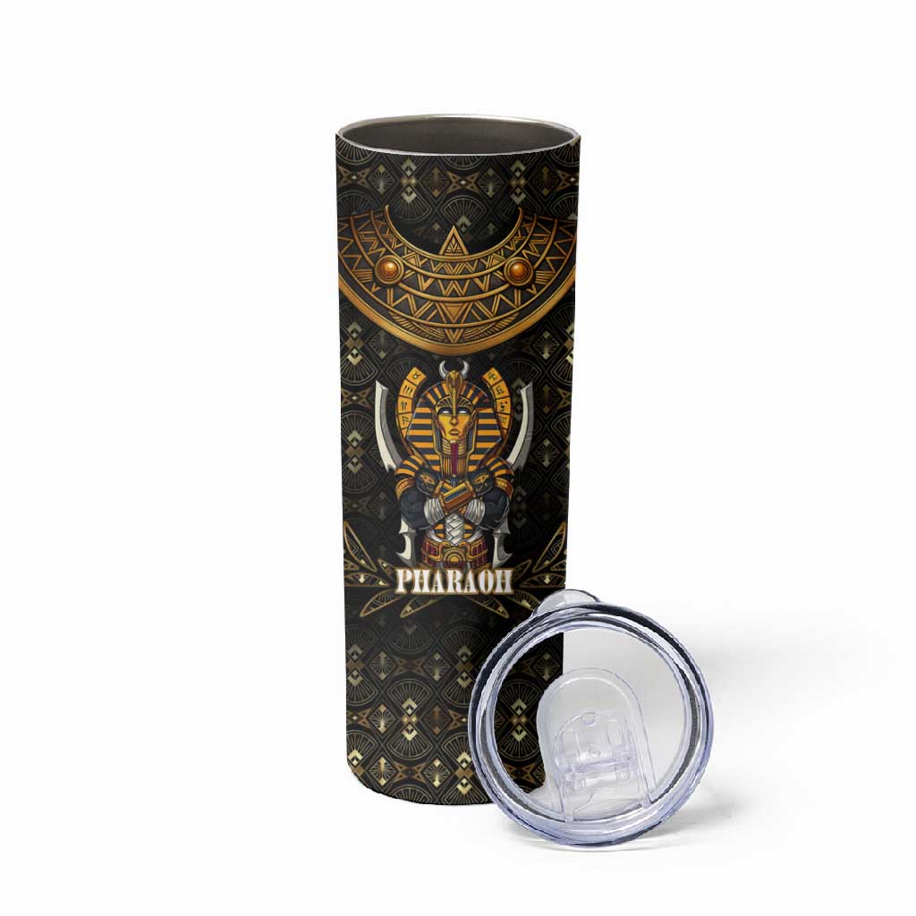 Pharaoh King Tut Egypt Skinny Tumbler Hieroglyphic Gold Pattern - African Pride