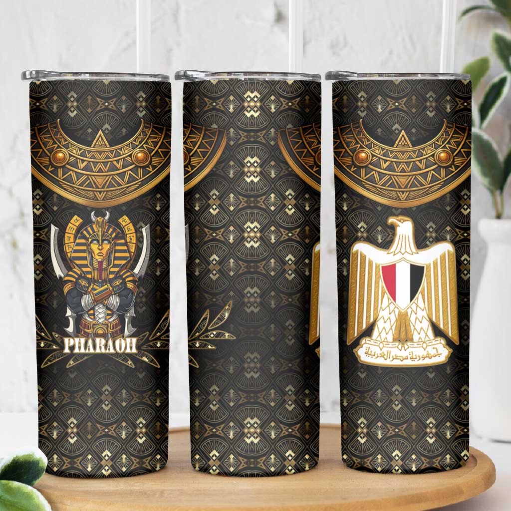 Pharaoh King Tut Egypt Skinny Tumbler Hieroglyphic Gold Pattern - African Pride