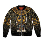 Pharaoh King Tut Egypt Sleeve Zip Bomber Jacket Hieroglyphic Gold Pattern - African Pride