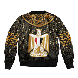 Pharaoh King Tut Egypt Sleeve Zip Bomber Jacket Hieroglyphic Gold Pattern - African Pride