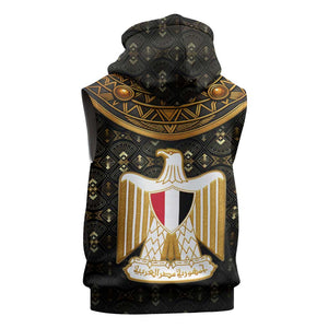 Pharaoh King Tut Egypt Sleeveless Zip Hoodie Hieroglyphic Gold Pattern - African Pride
