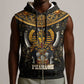 Pharaoh King Tut Egypt Sleeveless Zip Hoodie Hieroglyphic Gold Pattern - African Pride