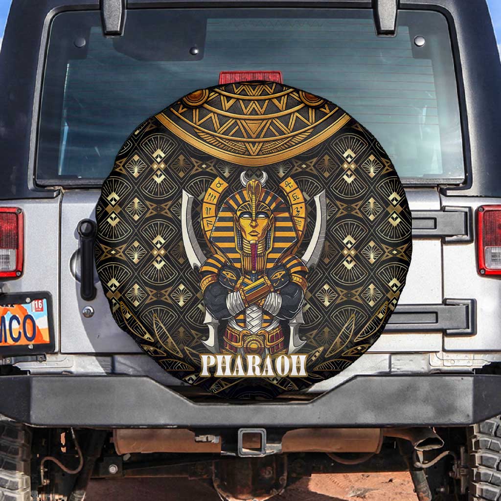 Pharaoh King Tut Egypt Spare Tire Cover Hieroglyphic Gold Pattern - African Pride