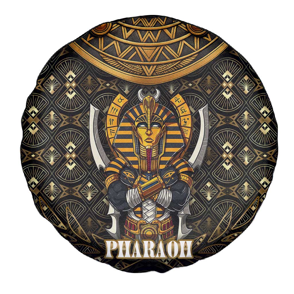 Pharaoh King Tut Egypt Spare Tire Cover Hieroglyphic Gold Pattern - African Pride