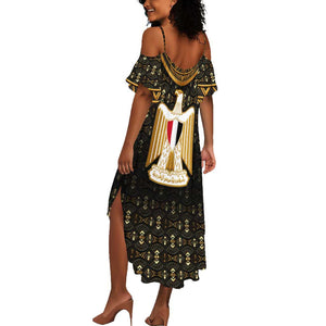 Pharaoh King Tut Egypt Summer Maxi Dress Hieroglyphic Gold Pattern - African Pride