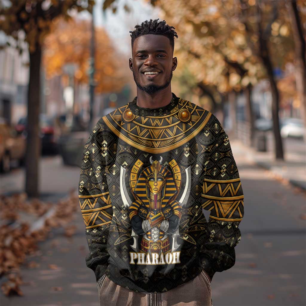 Pharaoh King Tut Egypt Sweatshirt Hieroglyphic Gold Pattern - African Pride