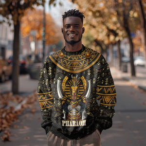 Pharaoh King Tut Egypt Sweatshirt Hieroglyphic Gold Pattern - African Pride