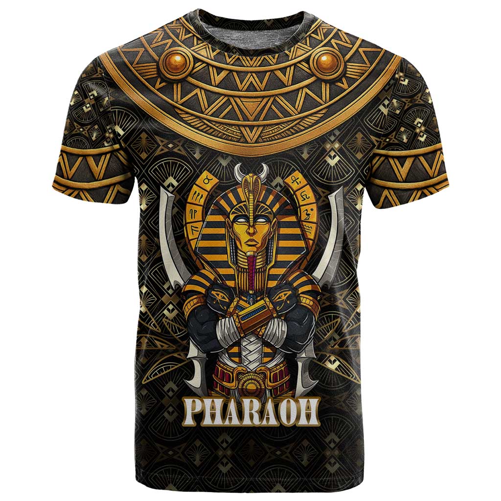 Pharaoh King Tut Egypt T shirt Hieroglyphic Gold Pattern - African Pride