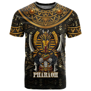 Pharaoh King Tut Egypt T shirt Hieroglyphic Gold Pattern - African Pride