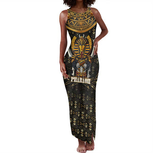 Pharaoh King Tut Egypt Tank Maxi Dress Hieroglyphic Gold Pattern - African Pride