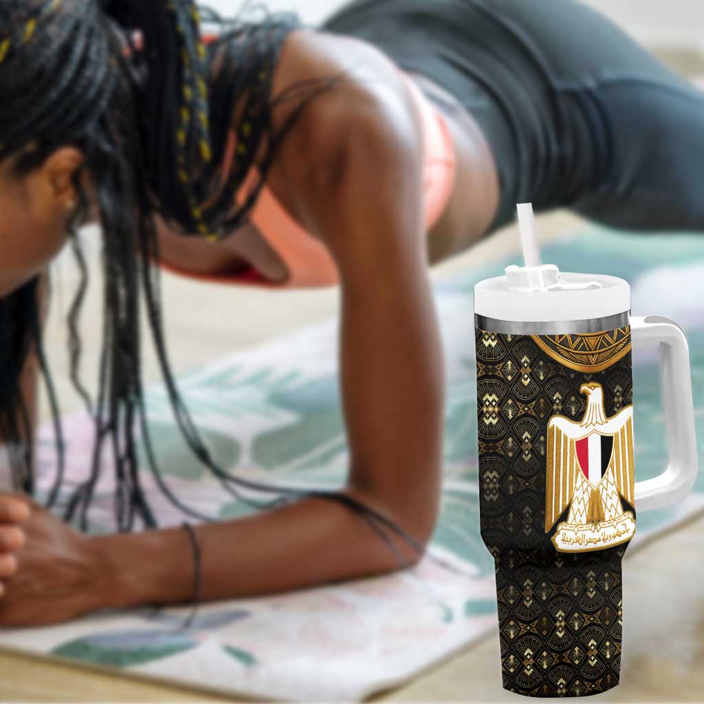 Pharaoh King Tut Egypt Tumbler With Handle Hieroglyphic Gold Pattern - African Pride