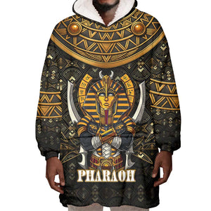 Pharaoh King Tut Egypt Wearable Blanket Hoodie Hieroglyphic Gold Pattern - African Pride
