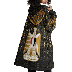 Pharaoh King Tut Egypt Wearable Blanket Hoodie Hieroglyphic Gold Pattern - African Pride