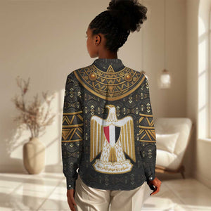 Pharaoh King Tut Egypt Women Casual Shirt Hieroglyphic Gold Pattern - African Pride