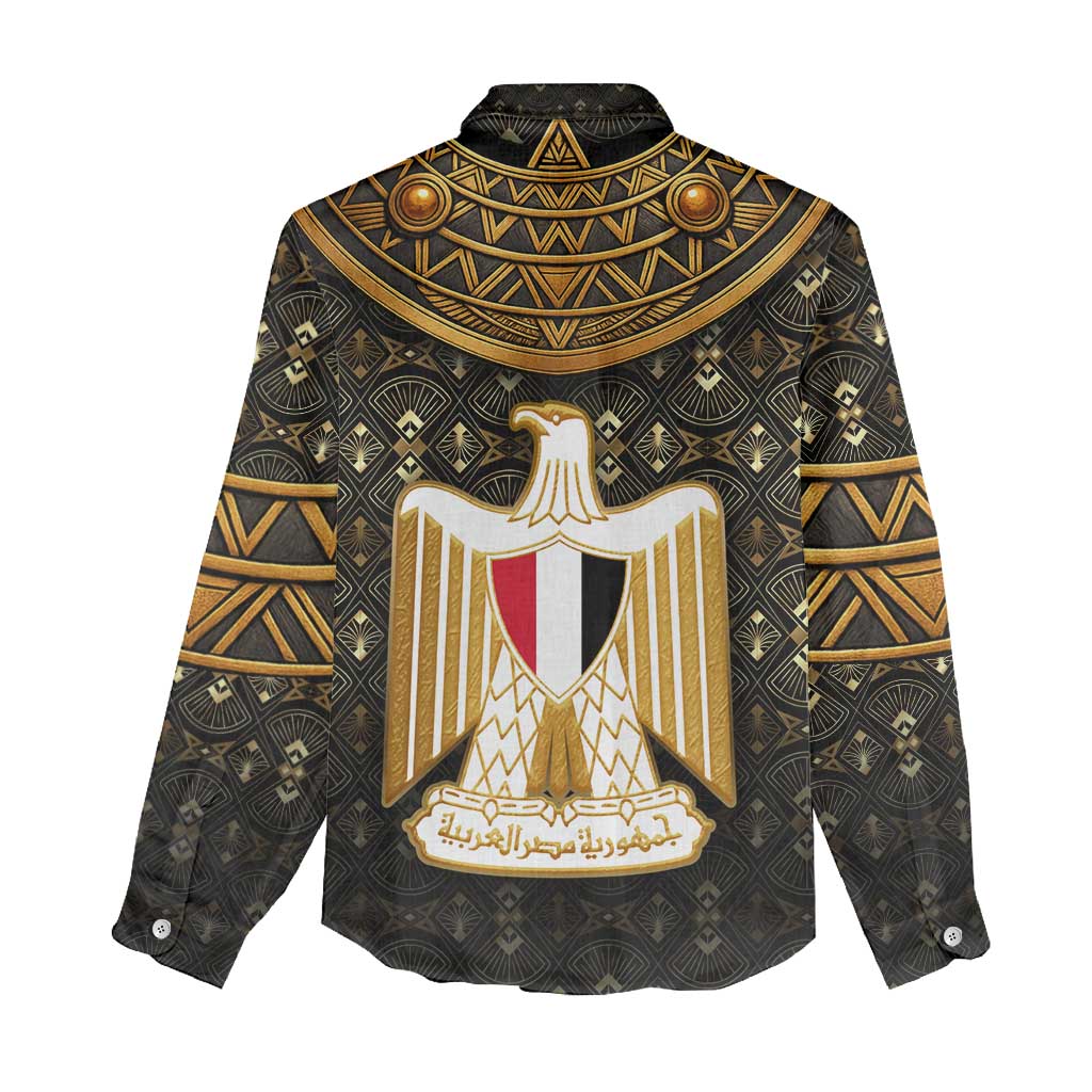 Pharaoh King Tut Egypt Women Casual Shirt Hieroglyphic Gold Pattern - African Pride