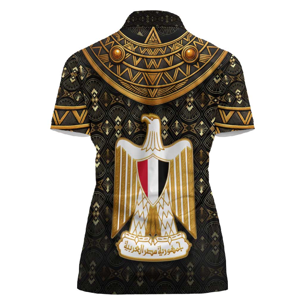 Pharaoh King Tut Egypt Women Polo Shirt Hieroglyphic Gold Pattern - African Pride