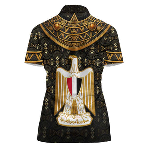 Pharaoh King Tut Egypt Women Polo Shirt Hieroglyphic Gold Pattern - African Pride