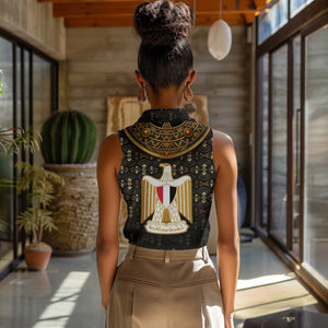 Pharaoh King Tut Egypt Women Sleeveless Polo Shirt Hieroglyphic Gold Pattern - African Pride