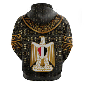 Pharaoh King Tut Egypt Zip Hoodie Hieroglyphic Gold Pattern - African Pride