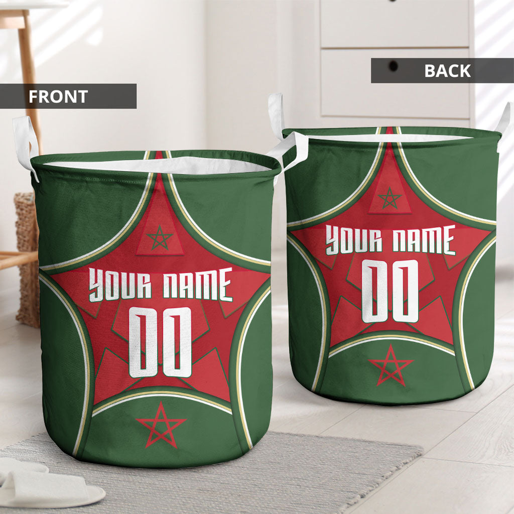 Personalized Morocco Football Atlas Lion Laundry Basket Moroccan Star National Flag