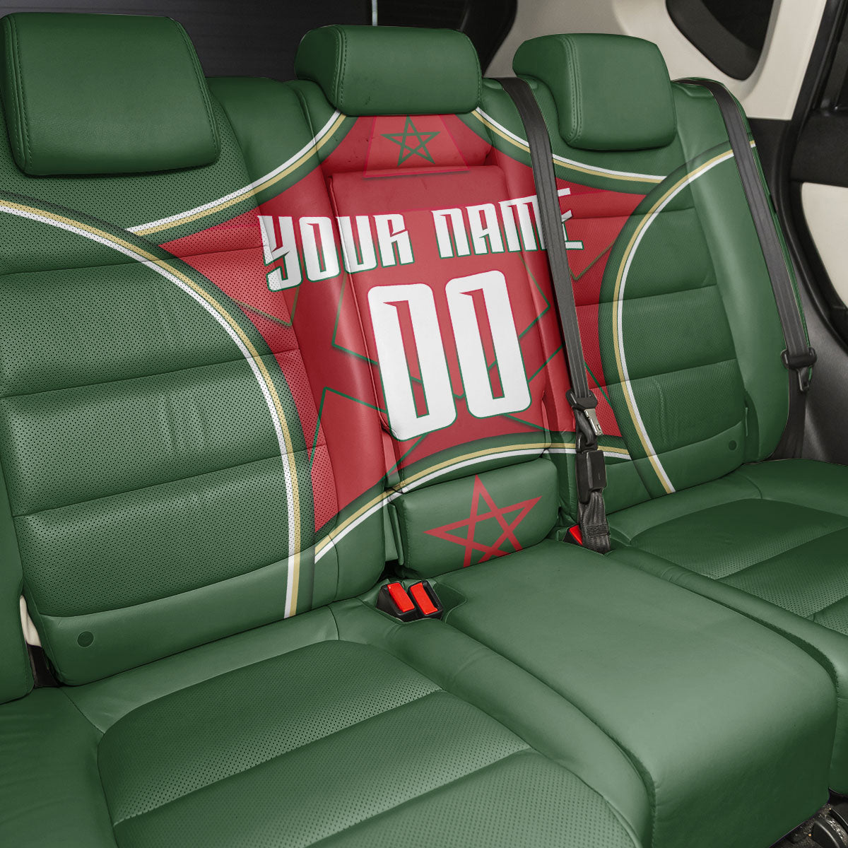 Personalized Morocco Football Atlas Lion Back Car Seat Cover Moroccan Star National Flag