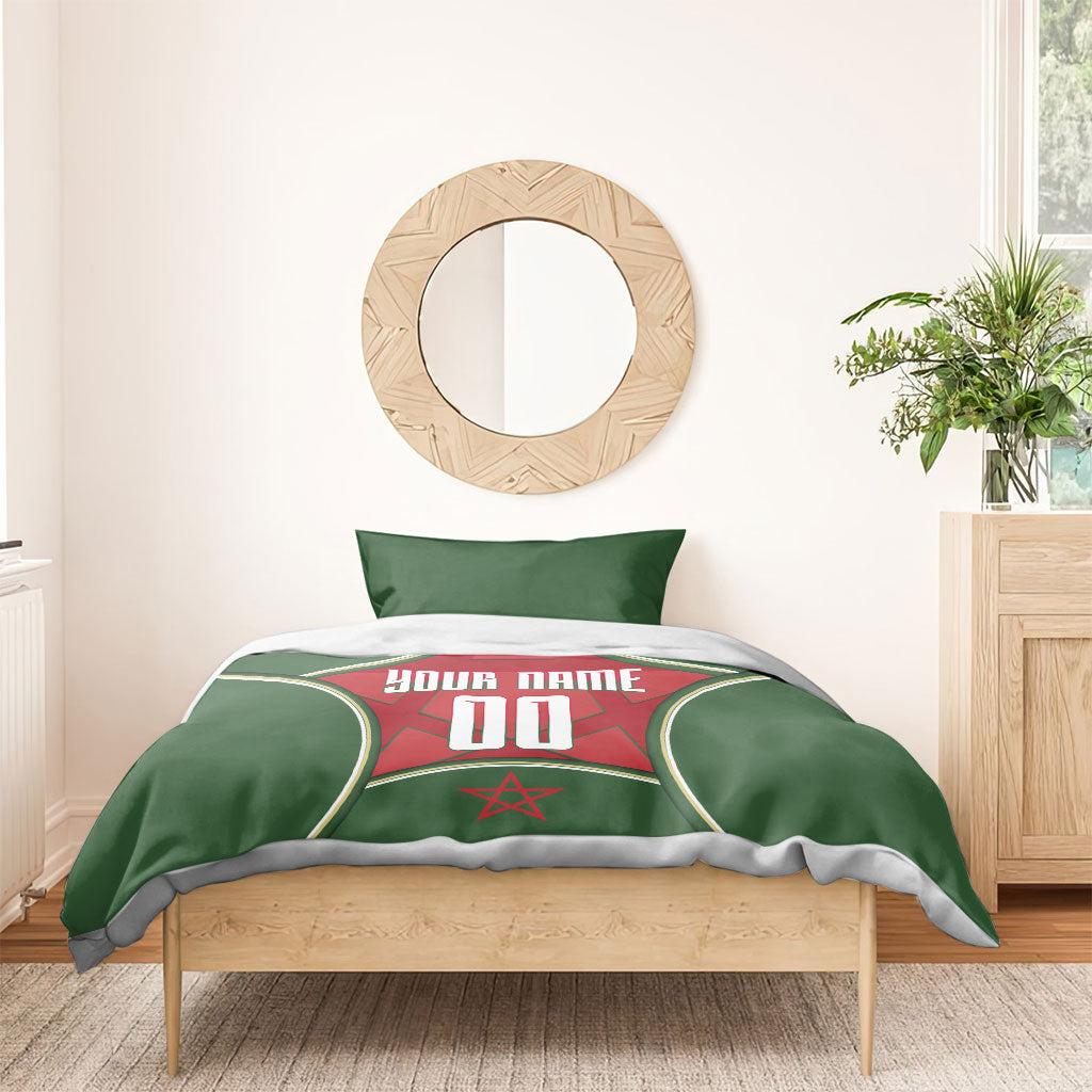 Personalized Morocco Football Atlas Lion Bedding Set Moroccan Star National Flag
