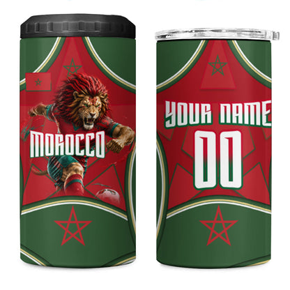 Personalized Morocco Football Atlas Lion 4 in 1 Can Cooler Tumbler Moroccan Star National Flag