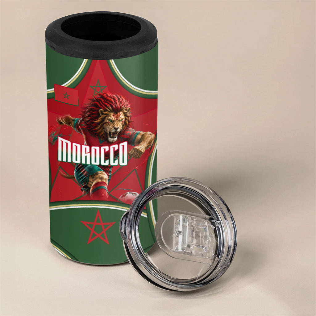 Personalized Morocco Football Atlas Lion 4 in 1 Can Cooler Tumbler Moroccan Star National Flag