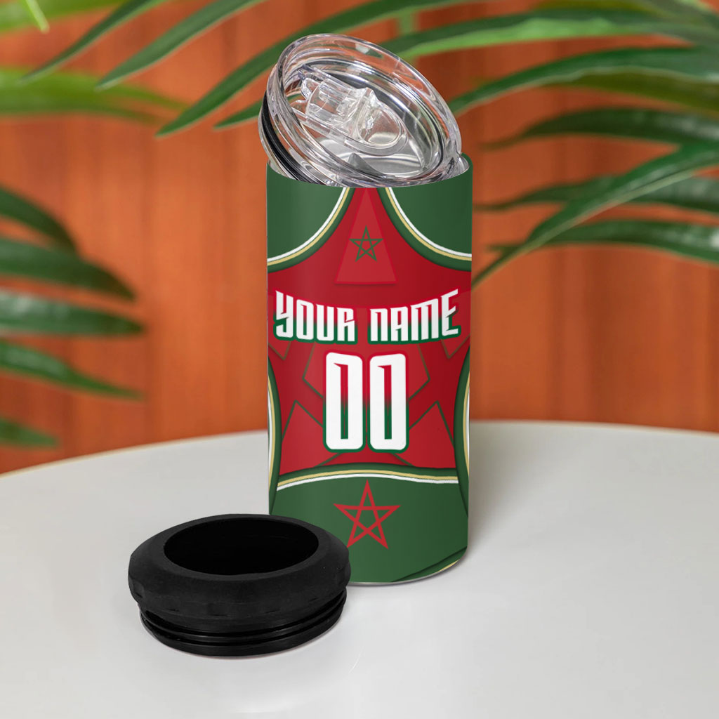 Personalized Morocco Football Atlas Lion 4 in 1 Can Cooler Tumbler Moroccan Star National Flag