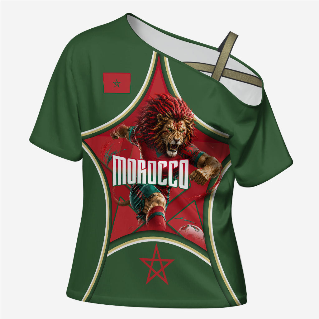 Personalized Morocco Football Atlas Lion Cross Shoulder Shirt Moroccan Star National Flag