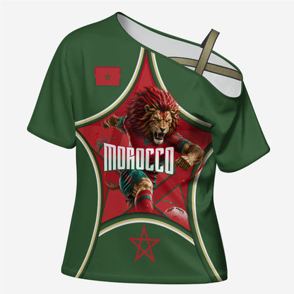 Personalized Morocco Football Atlas Lion Cross Shoulder Shirt Moroccan Star National Flag