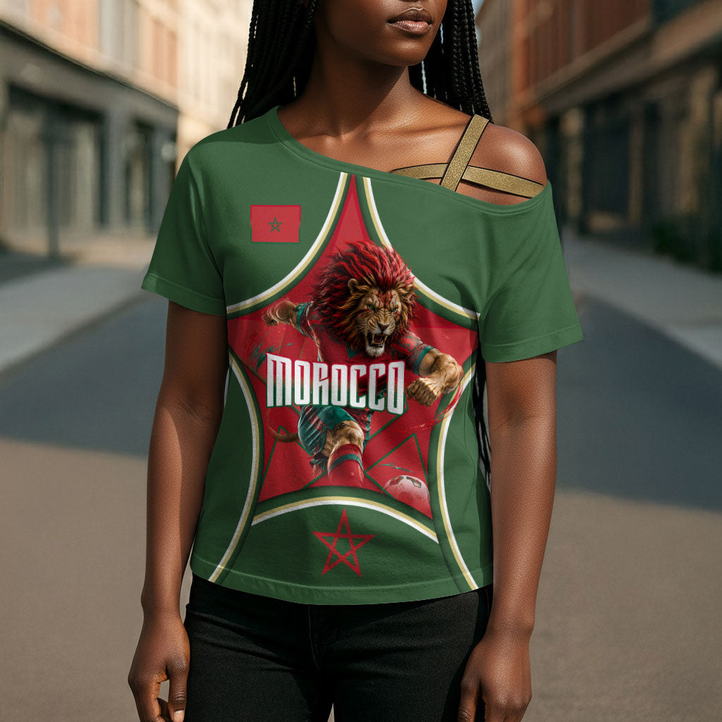 Personalized Morocco Football Atlas Lion Cross Shoulder Shirt Moroccan Star National Flag