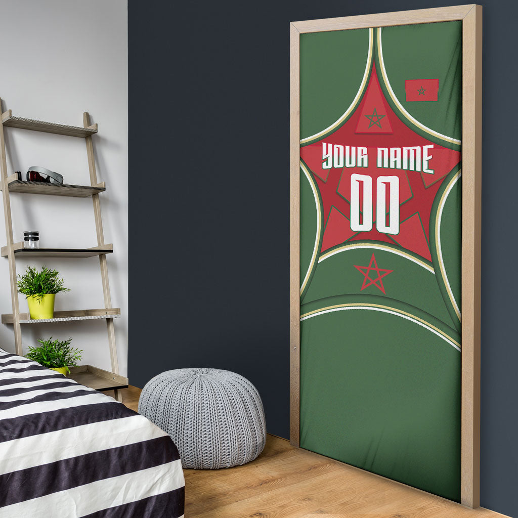 Personalized Morocco Football Atlas Lion Door Cover Moroccan Star National Flag