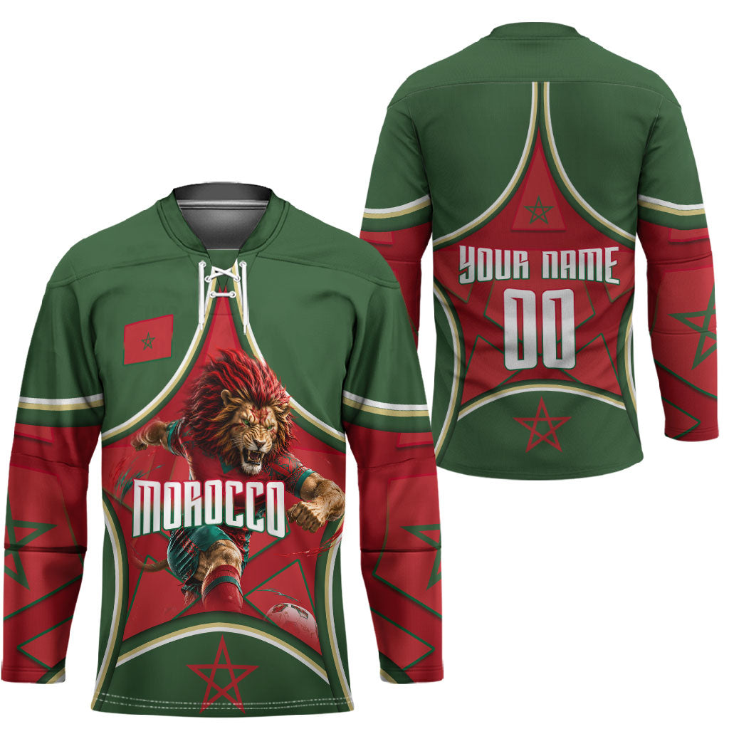 Personalized Morocco Football Atlas Lion Hockey Jersey Moroccan Star National Flag