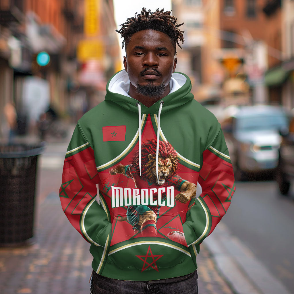 Personalized Morocco Football Atlas Lion Hoodie Moroccan Star National Flag