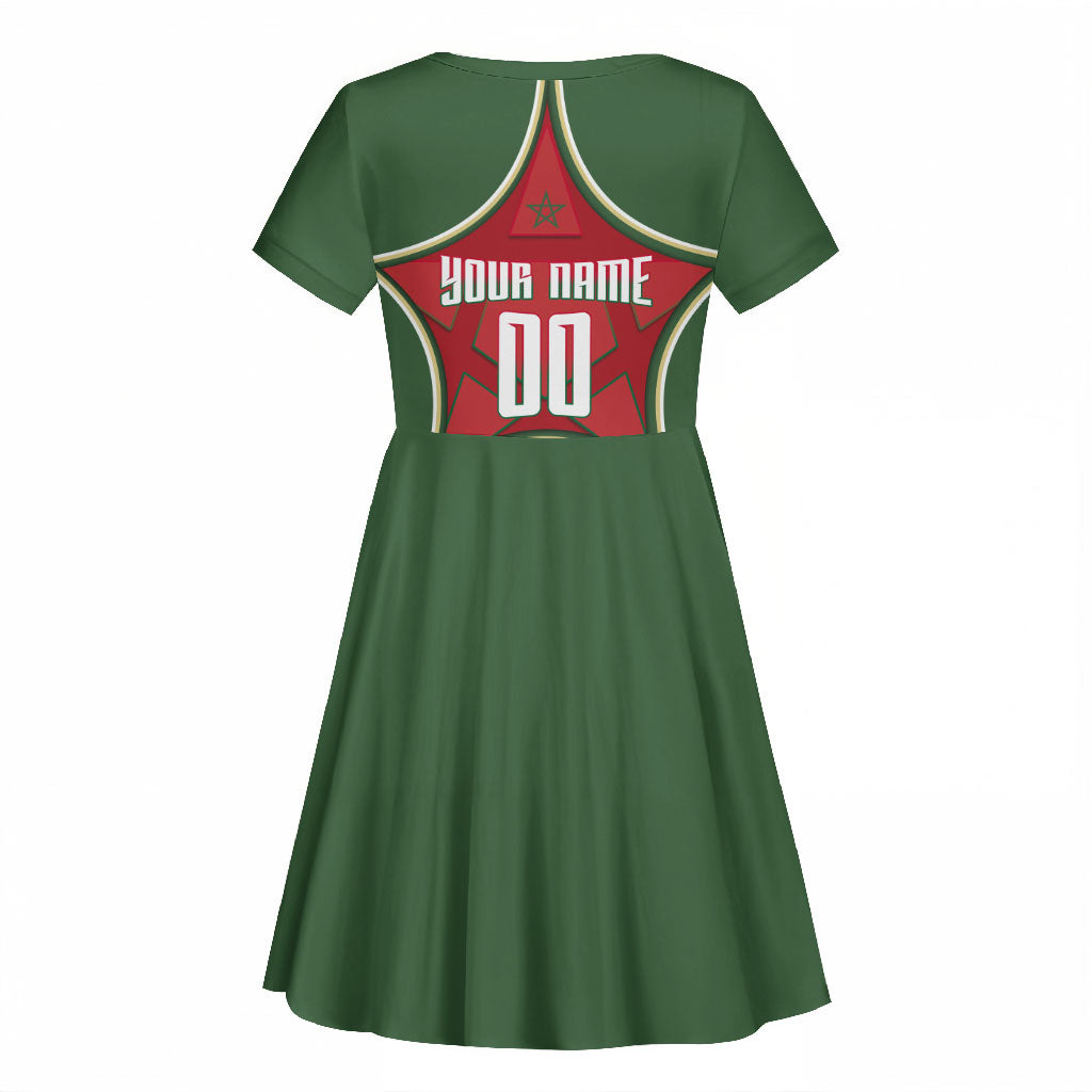 Personalized Morocco Football Atlas Lion Kid Short Sleeve Dress Moroccan Star National Flag
