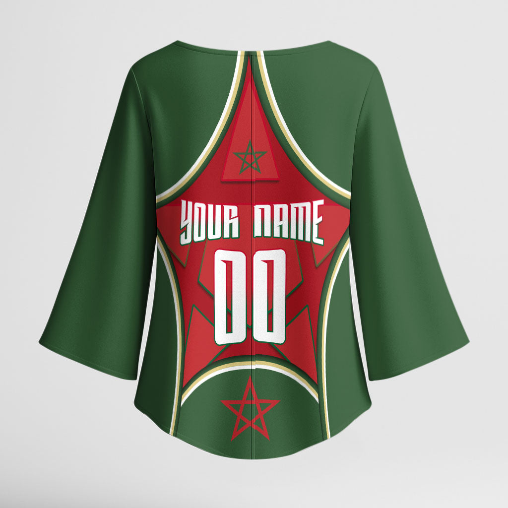 Personalized Morocco Football Atlas Lion Kimono Sleeve Blouse Moroccan Star National Flag