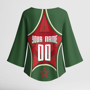 Personalized Morocco Football Atlas Lion Kimono Sleeve Blouse Moroccan Star National Flag