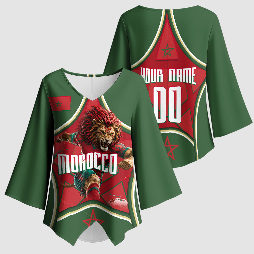 Personalized Morocco Football Atlas Lion Kimono Sleeve Blouse Moroccan Star National Flag