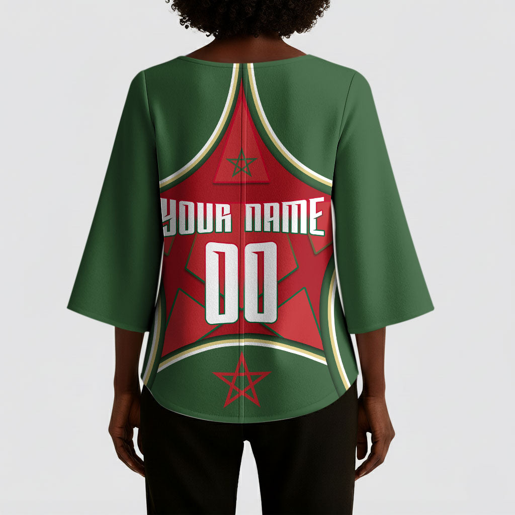 Personalized Morocco Football Atlas Lion Kimono Sleeve Blouse Moroccan Star National Flag