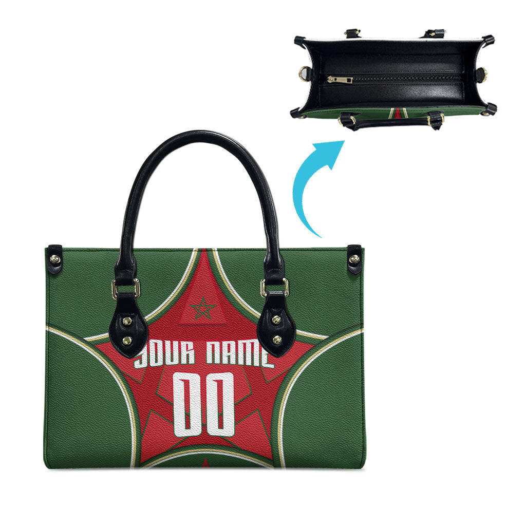 Personalized Morocco Football Atlas Lion Leather Bag Moroccan Star National Flag