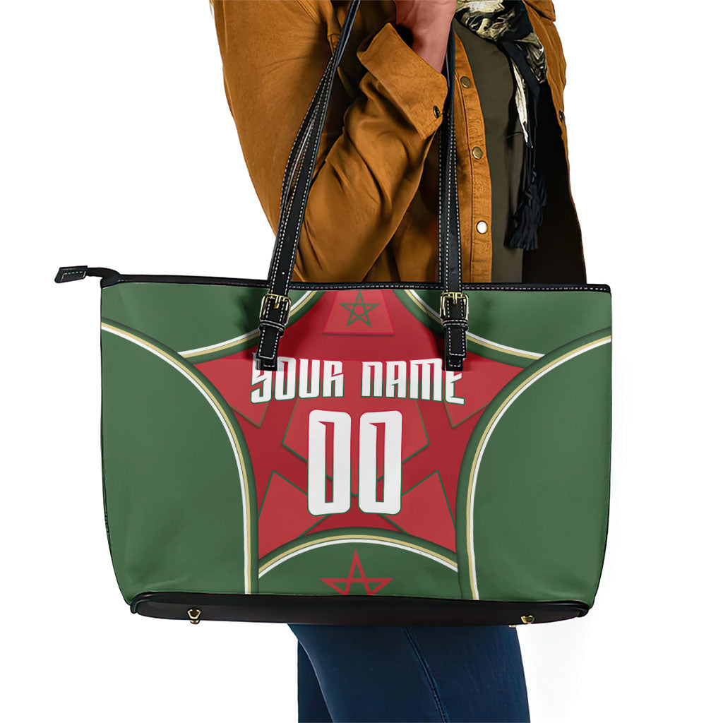 Personalized Morocco Football Atlas Lion Leather Tote Bag Moroccan Star National Flag